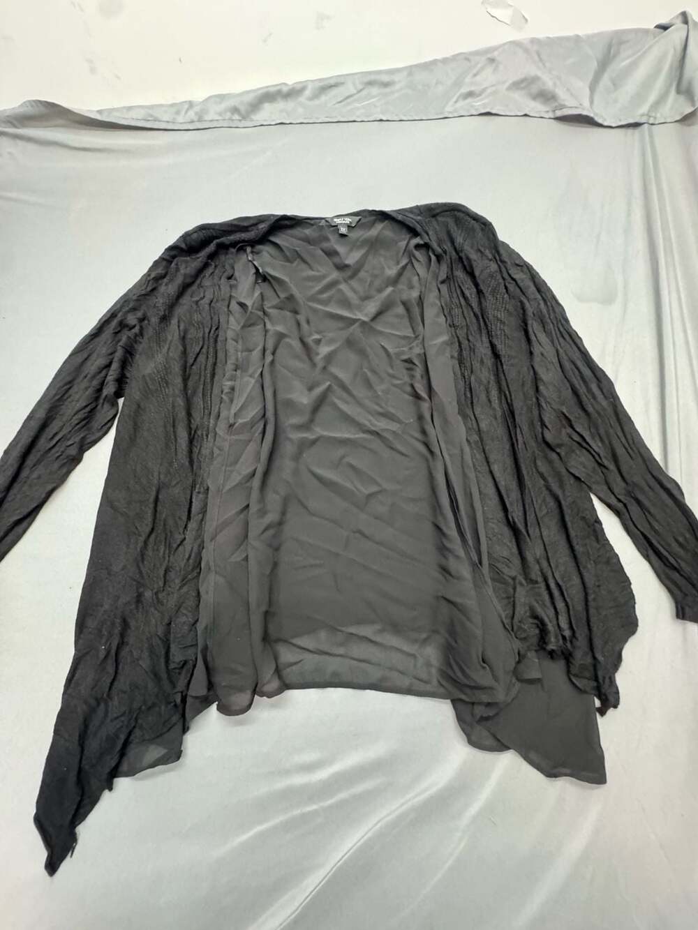 Simply Vera Vera Wang Cardigan Size 2X Black Open Front Chiffon Layer